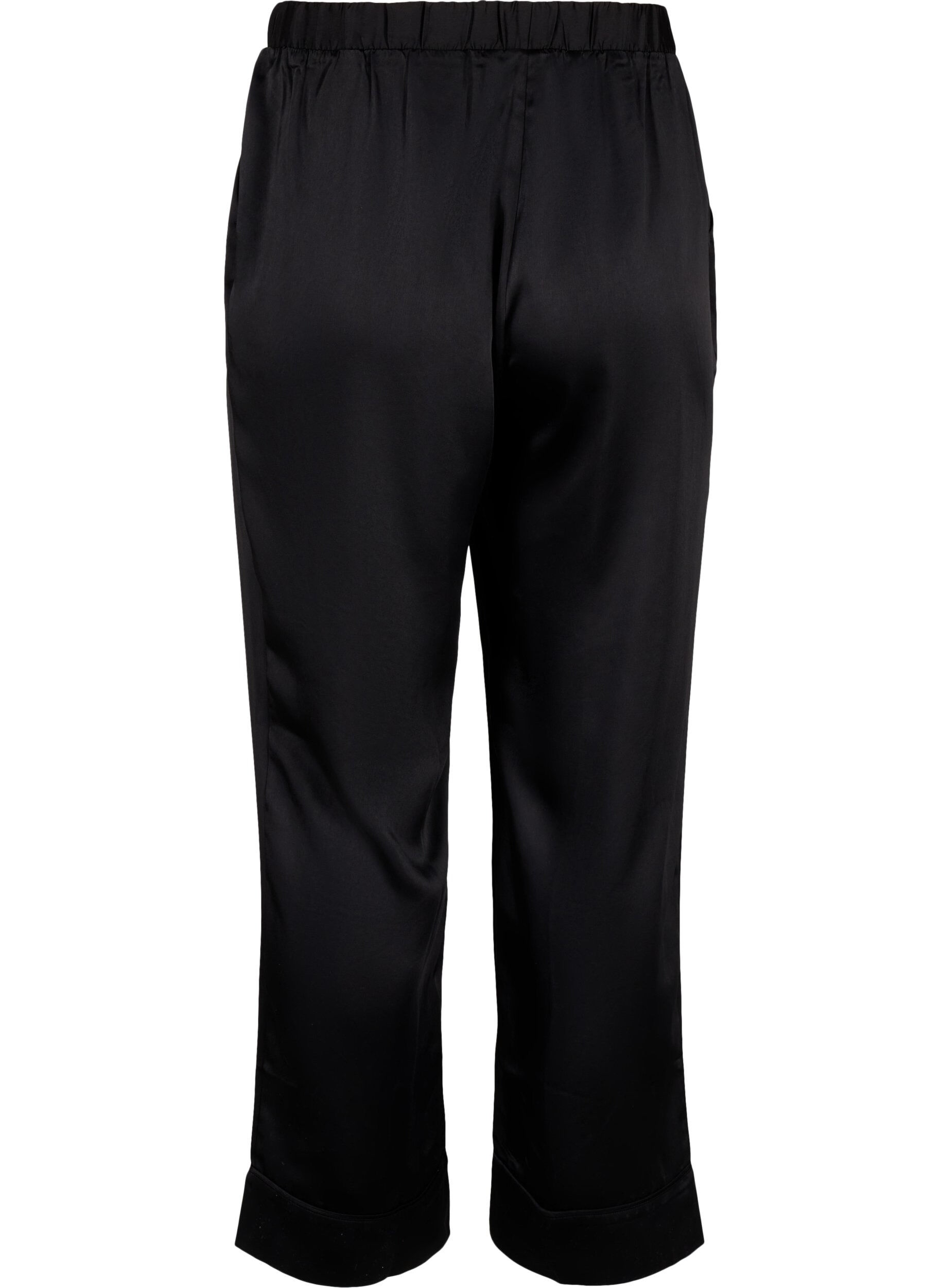 Zizzifashion Satin pyjamas pants with elasticated waistband, Black, Packshot image number 1