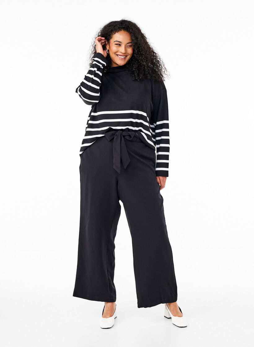 High neck, long-sleeved blouse, Black, Model image number 1