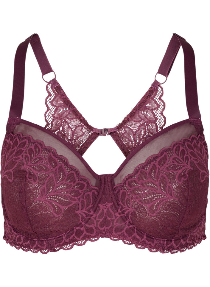 Lace bra with underwire and mesh details - Red - Sz. 85E-115H