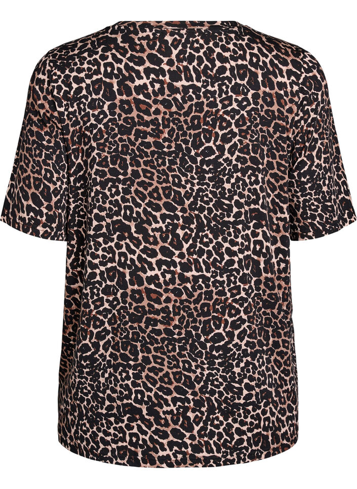 T-shirt with TENCEL™ Lyocell and leopard print, Brown, Packshot image number 1