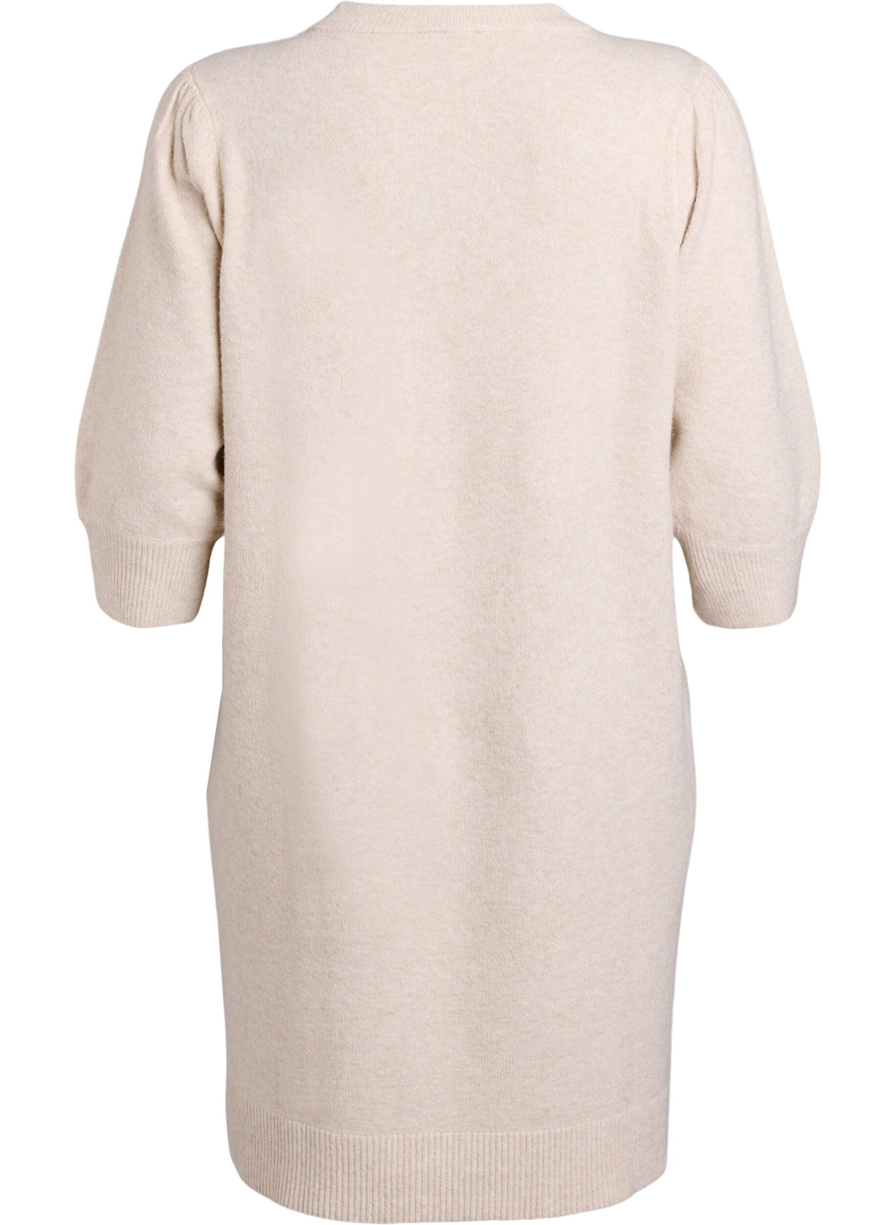 Zizzifashion Knitted dress with 3/4 sleeves and a round neck, P. Stone White Mel., Packshot image number 1