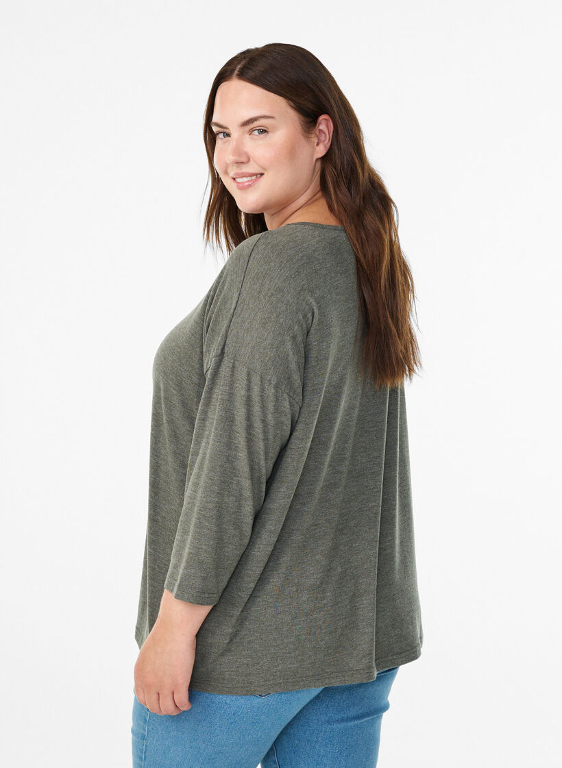 Jersey blouse with 3/4 sleeves, Green, Model image number 2