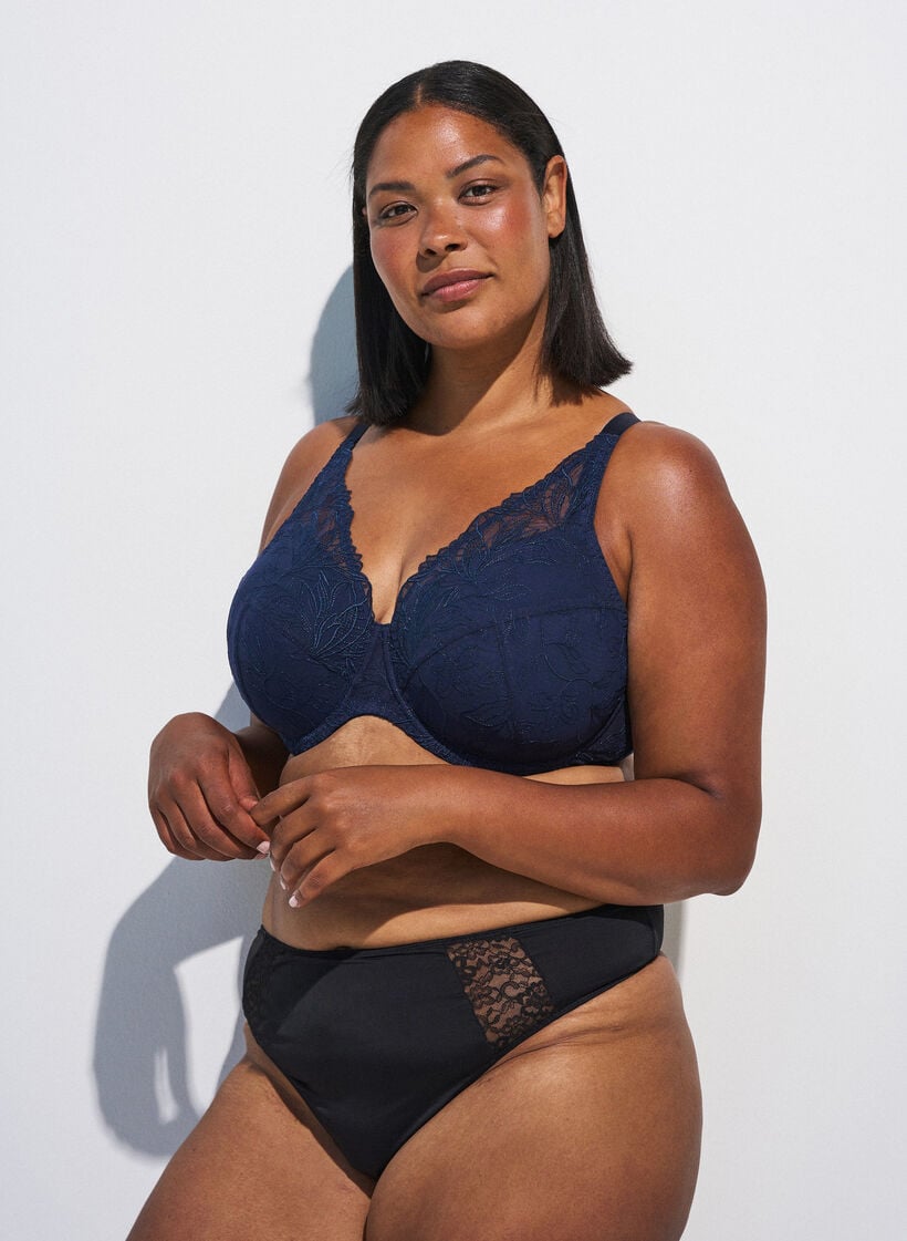 Padded lace bra with underwire, Blue, Image image number 0