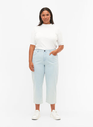 Straight, ankle length jeans with stripes, Light Blue Stripe, Model image number 0
