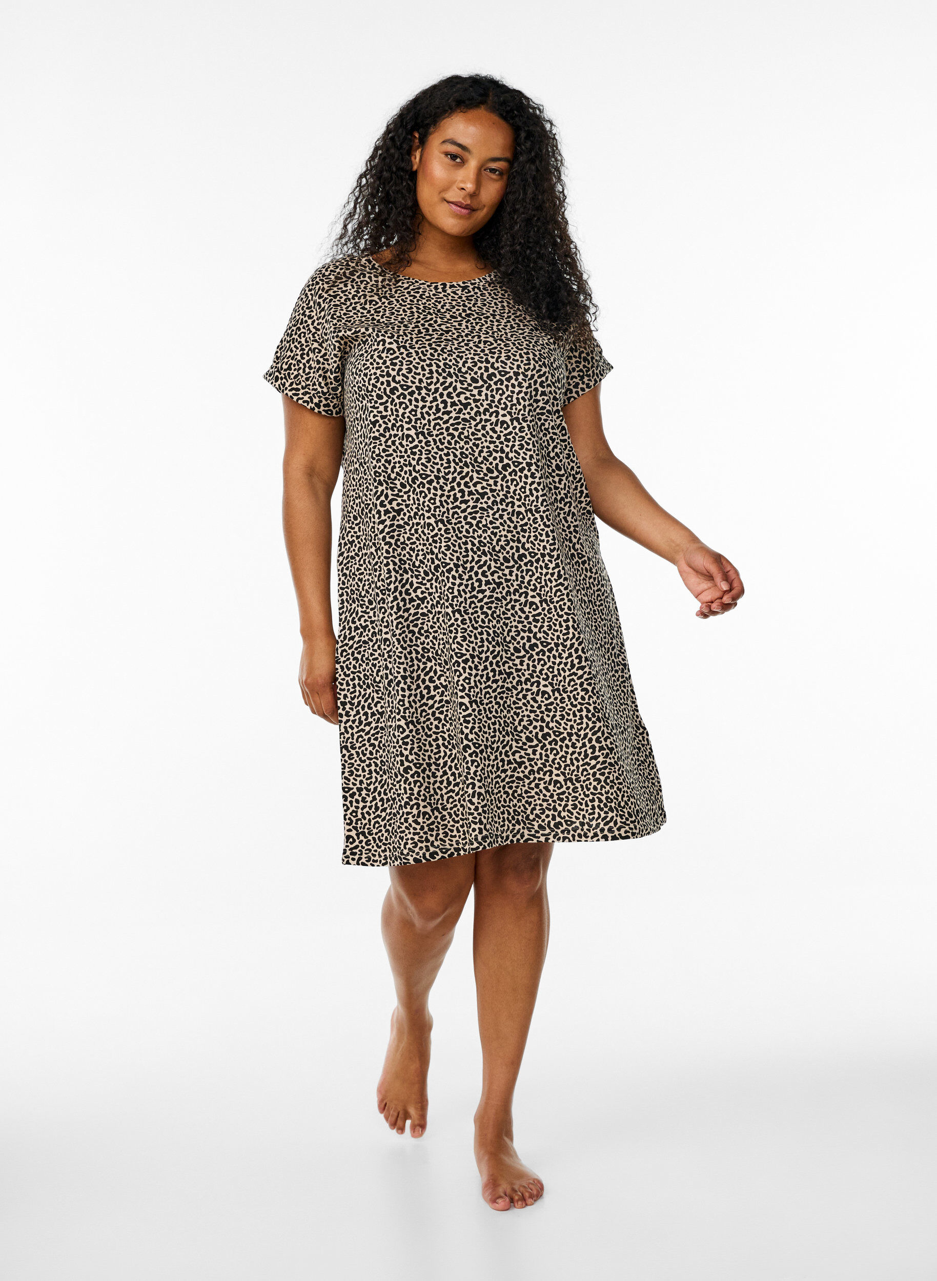 Zizzifashion 2-pack T-shirt dress with short sleeves, Brown, Model image number 1