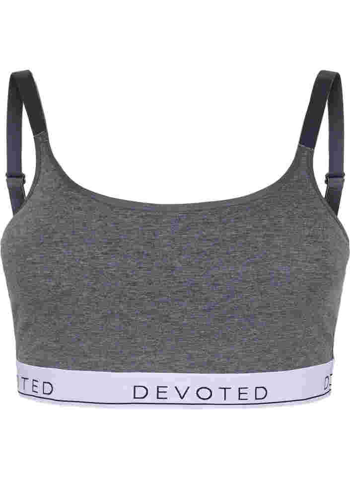 Soft bra with text print, Medium Grey Melange, Packshot image number 0