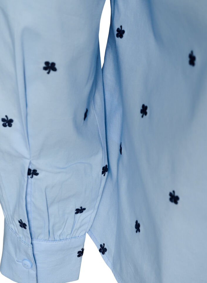 Shirt with embroidered flowers, Light Blue, Packshot image number 3