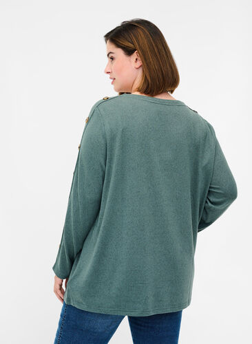 Long-sleeved blouse with button details, Balsam Green Melange, Model image number 1