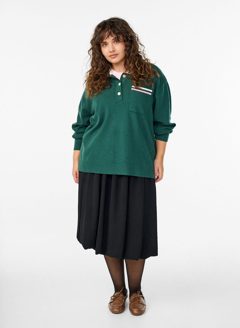 Mid-length balloon skirt with an elastic waistband, Black, Model image number 0