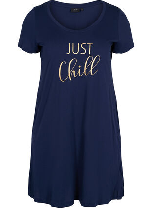 Short-sleeved nightdress in cotton, Peacoat CHILL, Packshot image number 0