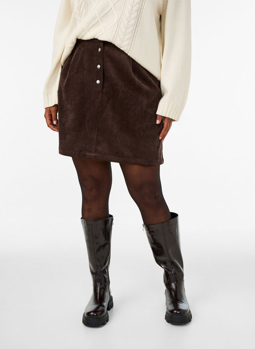 Short corduroy skirt with press studs, Brown, Model image number 0