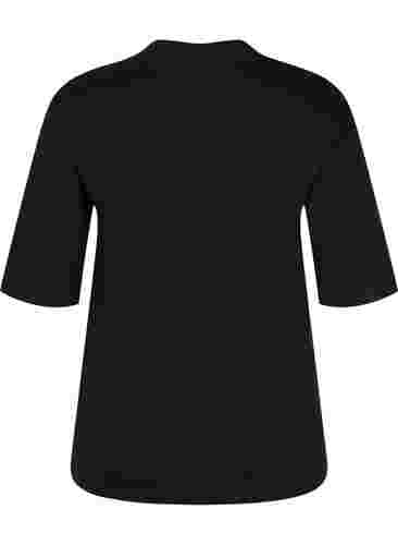 High-neck cotton blouse with half sleeves, Black, Packshot image number 1