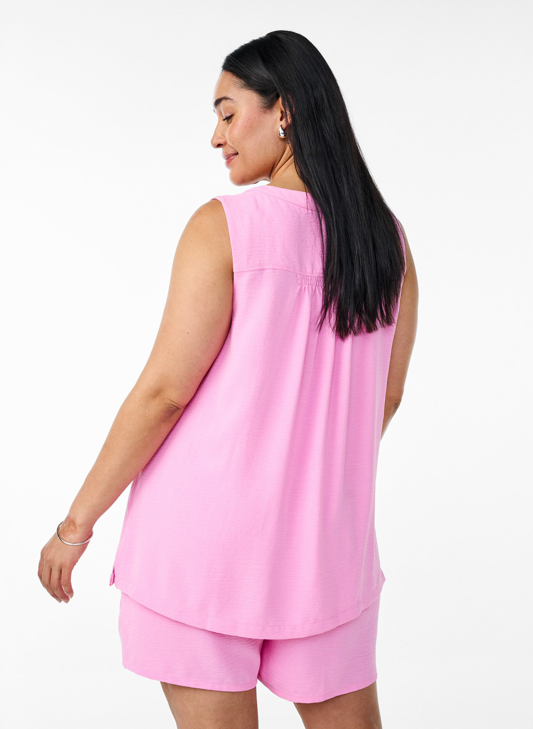 ZizzifashionSleeveless top with wrinkle details, Pink, Model image number 2