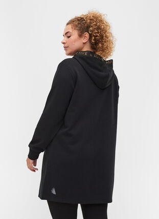 Sweat dress with a hood and pocket, Black, Model image number 1