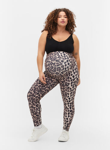 Pregnancy leggings with leopard print, Black Leo AOP, Model image number 0