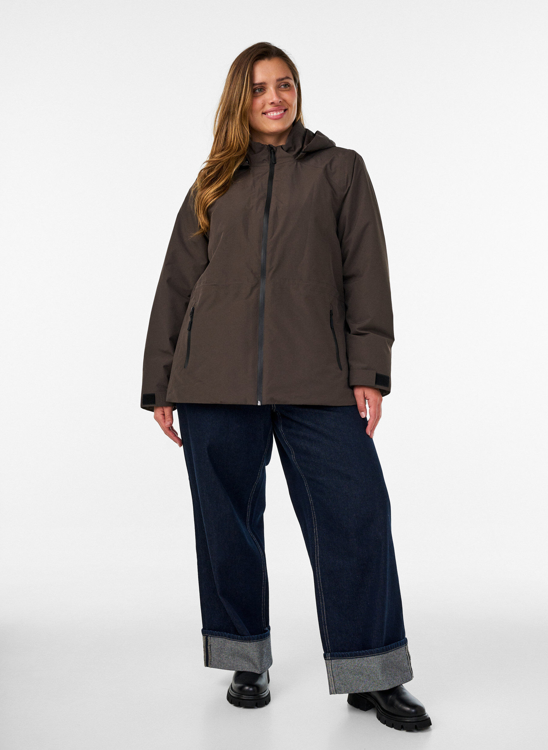 ZizzifashionWaterproof winter jacket with detachable hood, Brown, Model image number 1