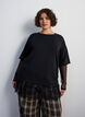 Blouse with mesh sleeves and lace trim, Black, Model image number 0