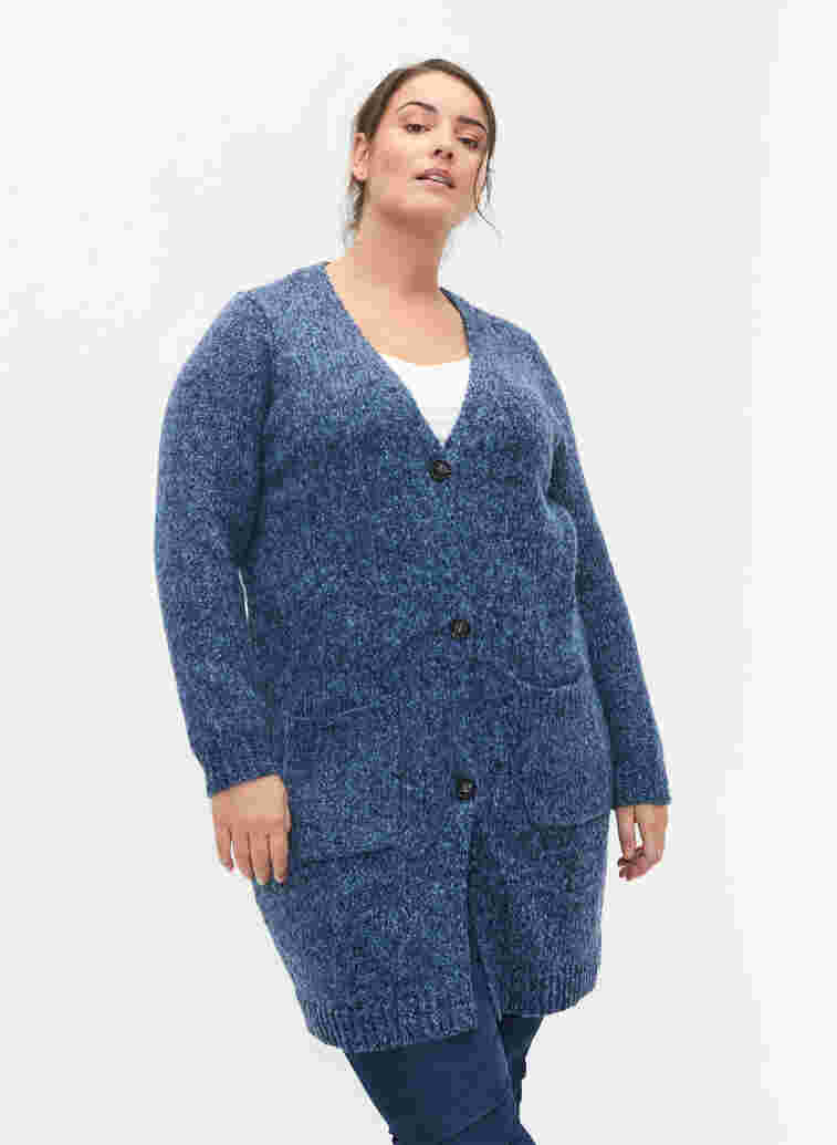 Knitted cardigan with buttons and pockets, Navy Blazer Mel., Model