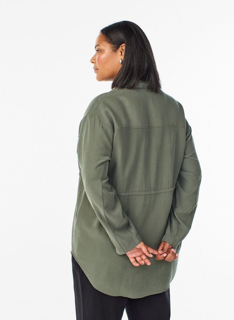 Tunic with chest pockets and adjustable waist, Green, Model image number 2