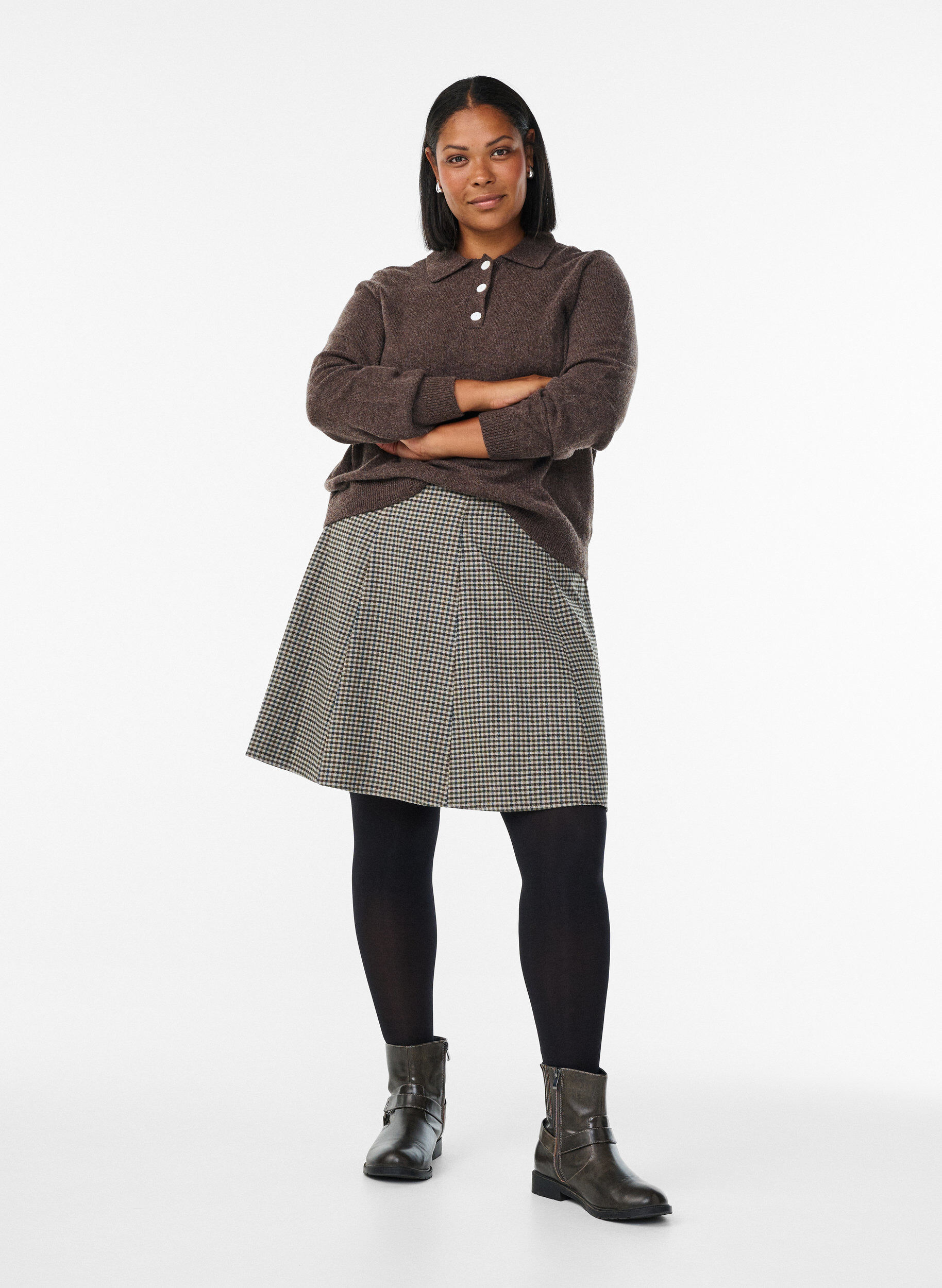 Zizzifashion Short A-line skirt, Brown, Model image number 1