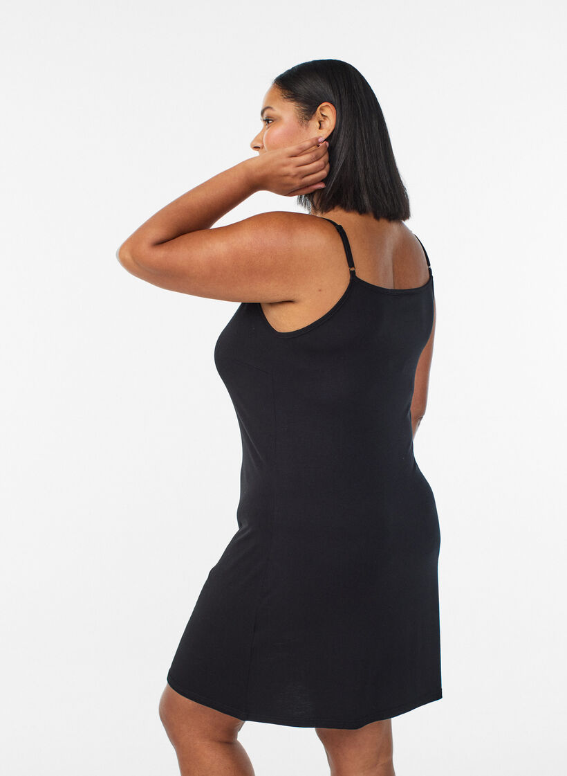 Plain-coloured slip dress in viscose, Black, Model image number 2