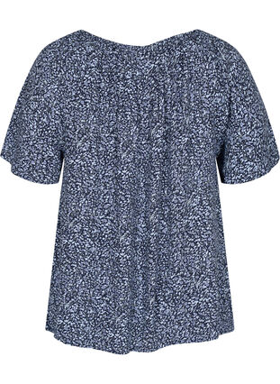 Short-sleeved blouse with floral print, Blue Flower Mix , Packshot image number 1