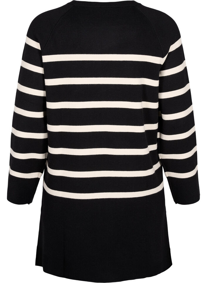 Knitted dress with a round neck and slit, Black, Packshot image number 1