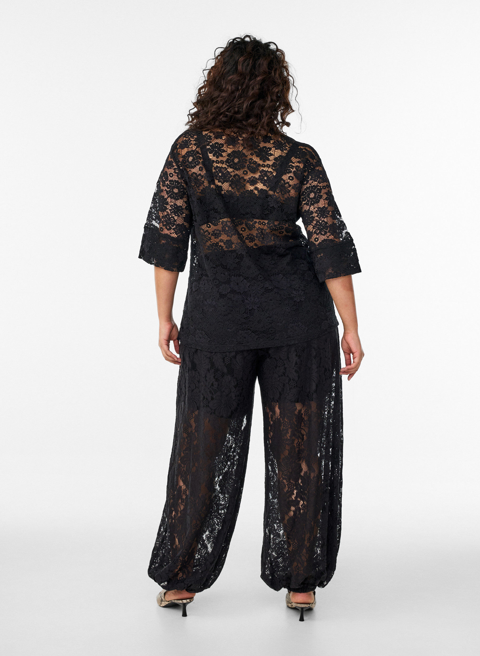 Zizzifashion Balloon lace trousers with a high waist, Black, Model image number 1