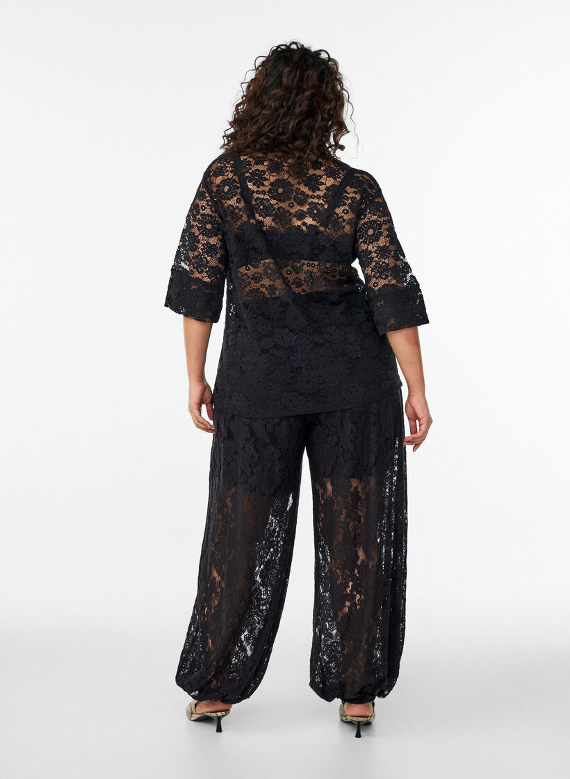 Balloon lace trousers with a high waist, Black, Model image number 1
