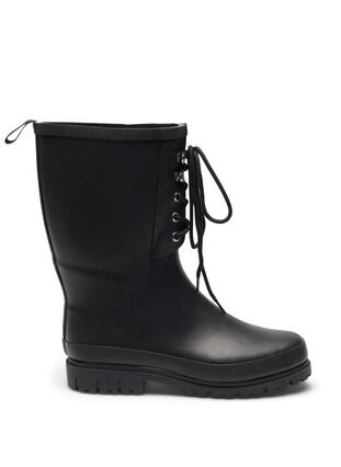 Wide fit rubber boot with laces , Black, Packshot image number 0
