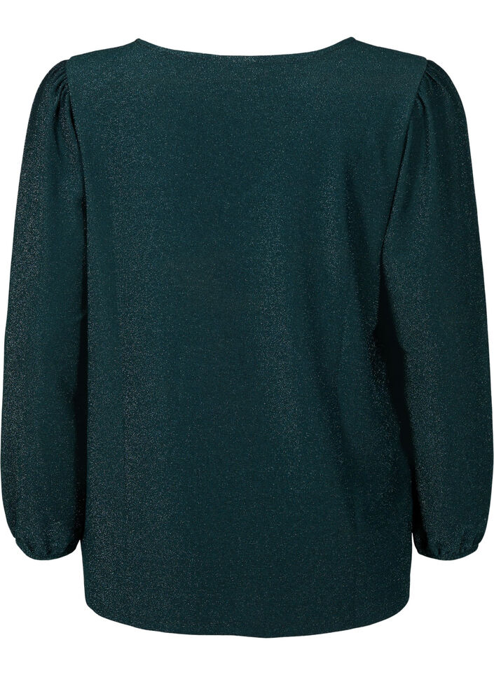 Glitter blouse with puff sleeves, Black Scarab, Packshot image number 1
