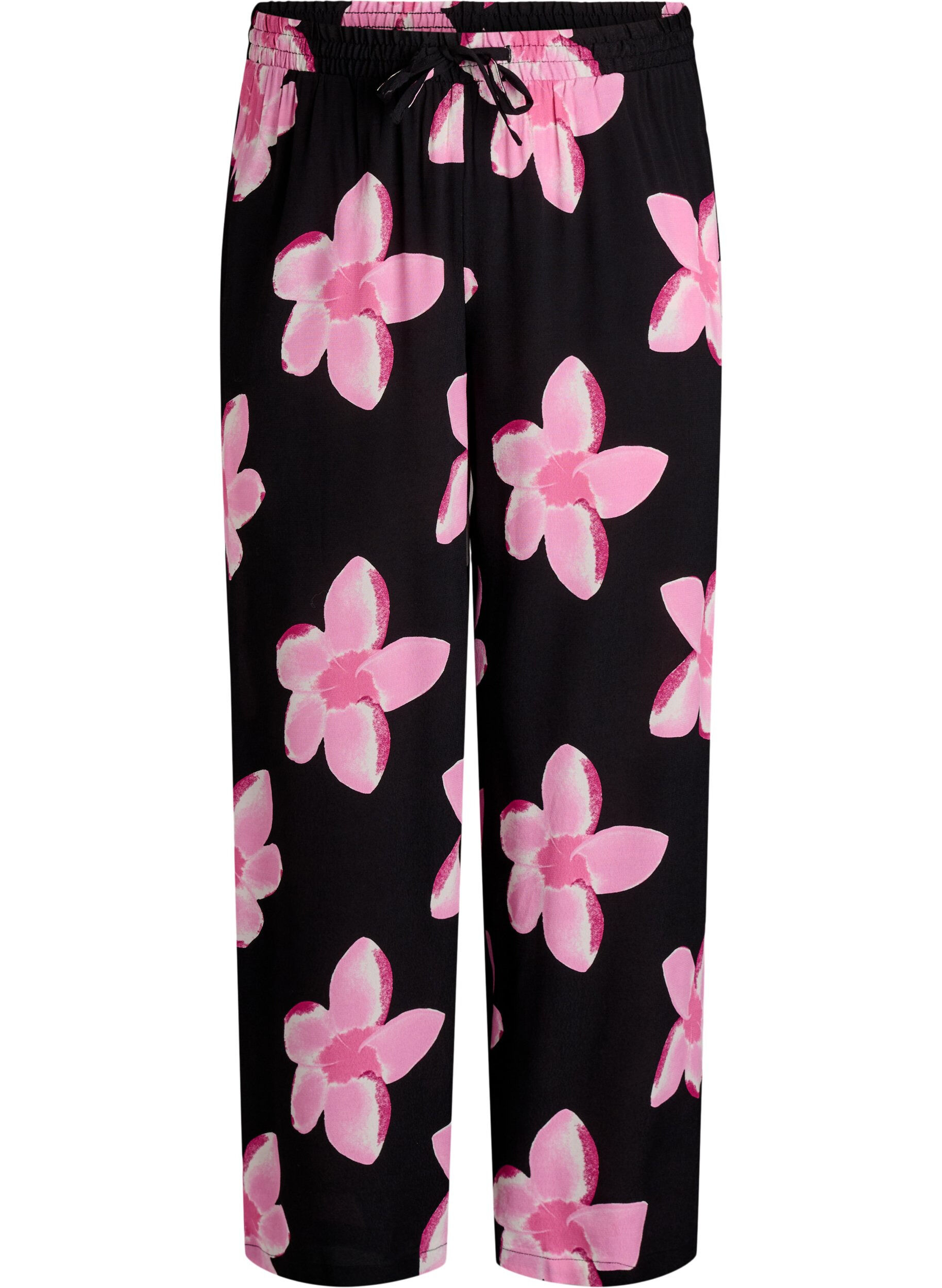 Zizzifashion Loose viscose trousers with print, Black, Packshot image number 0