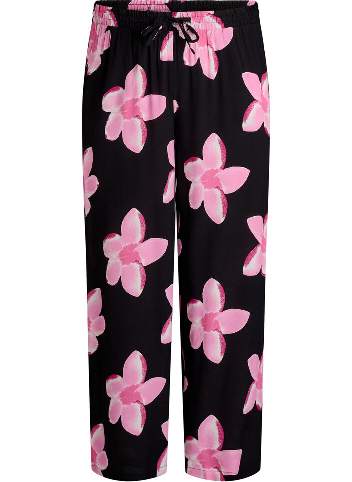 Loose viscose trousers with print, Black, Packshot image number 0