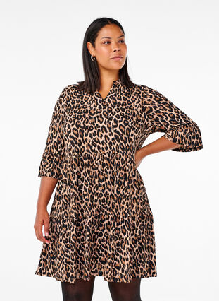 Short A-line dress with leopard print - Brown - Sz. M - Zizzifashion Short A-line dress with leopard print - Brown - Sz. M - Zizzifashion
