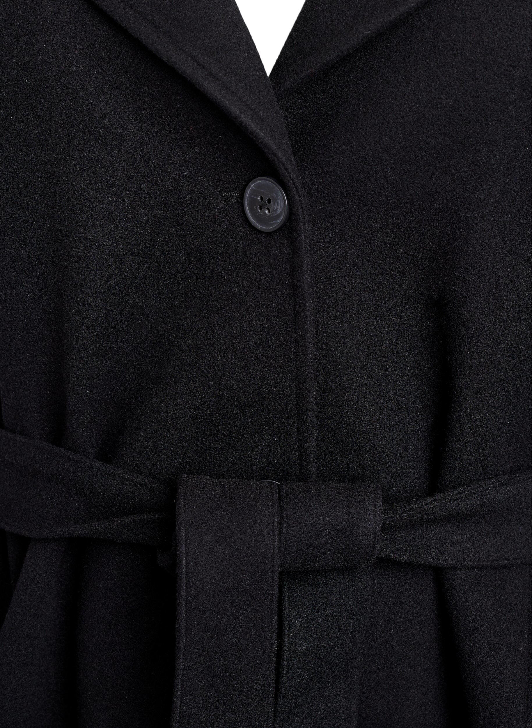 Zizzifashion Short coat with a belt, Black, Packshot image number 2