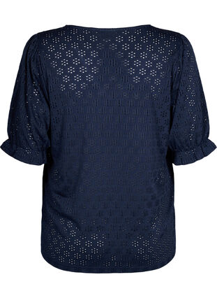 V-neck blouse with hole pattern, Navy Blazer, Packshot image number 1