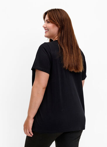 Cotton t-shirt with sequins, Black W. Be free, Model image number 1
