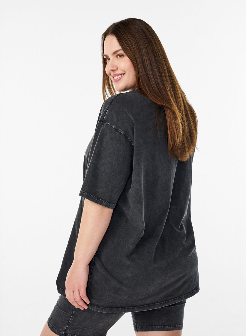 Sporty cotton t-shirt with a washed effect, Black, Model image number 2