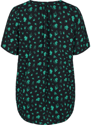 Printed blouse with short sleeves, Green Flower AOP, Packshot image number 1