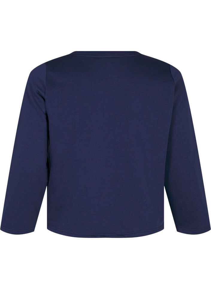 Short sweatshirt with pearl details, Blue, Packshot image number 1