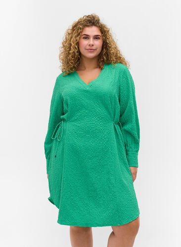 Long-sleeved dress with a v-neck and tie strings, Mint, Model image number 0