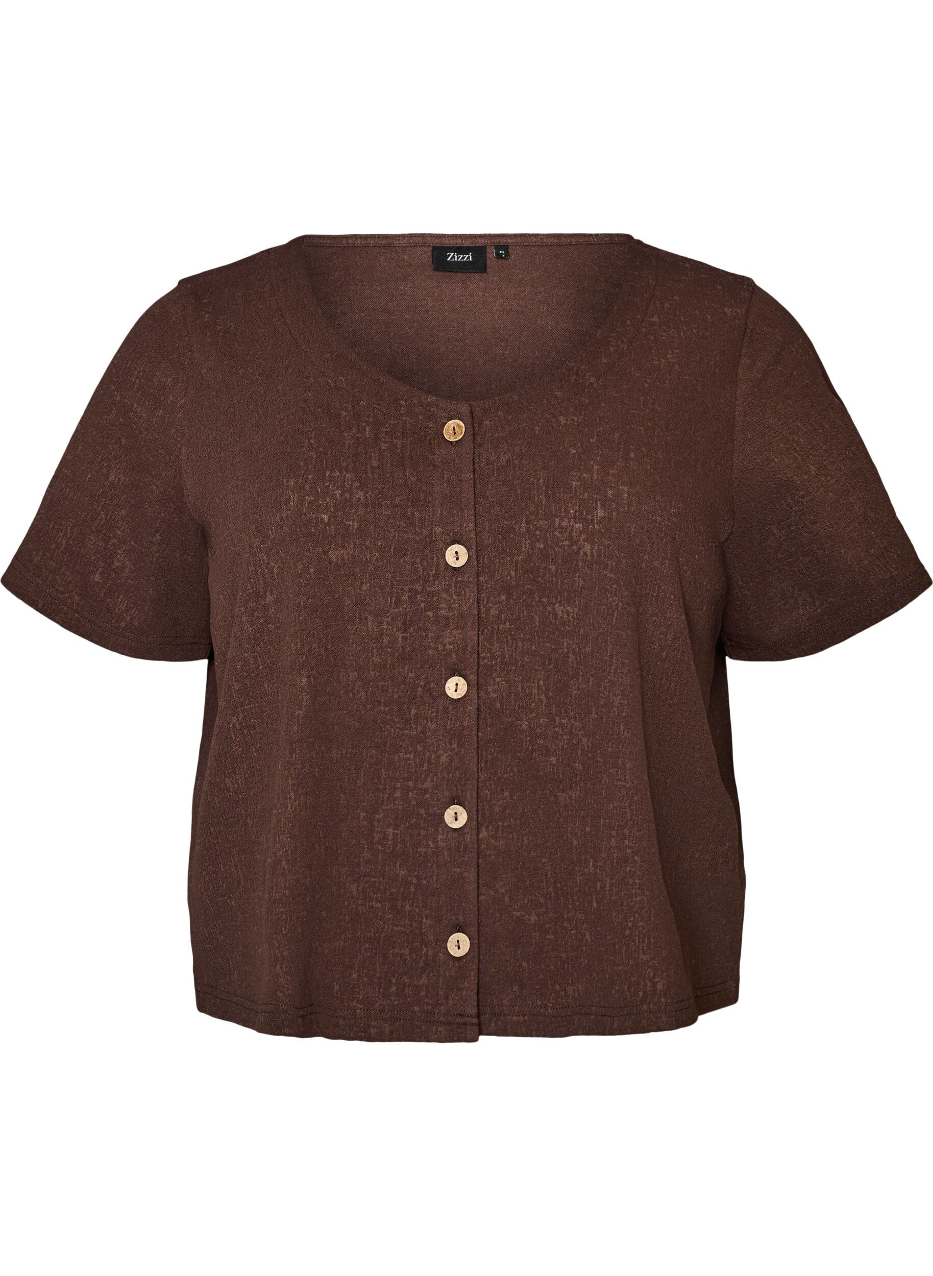 ZizzifashionTextured cotton blouse with button fastening, Brown, Packshot image number 0