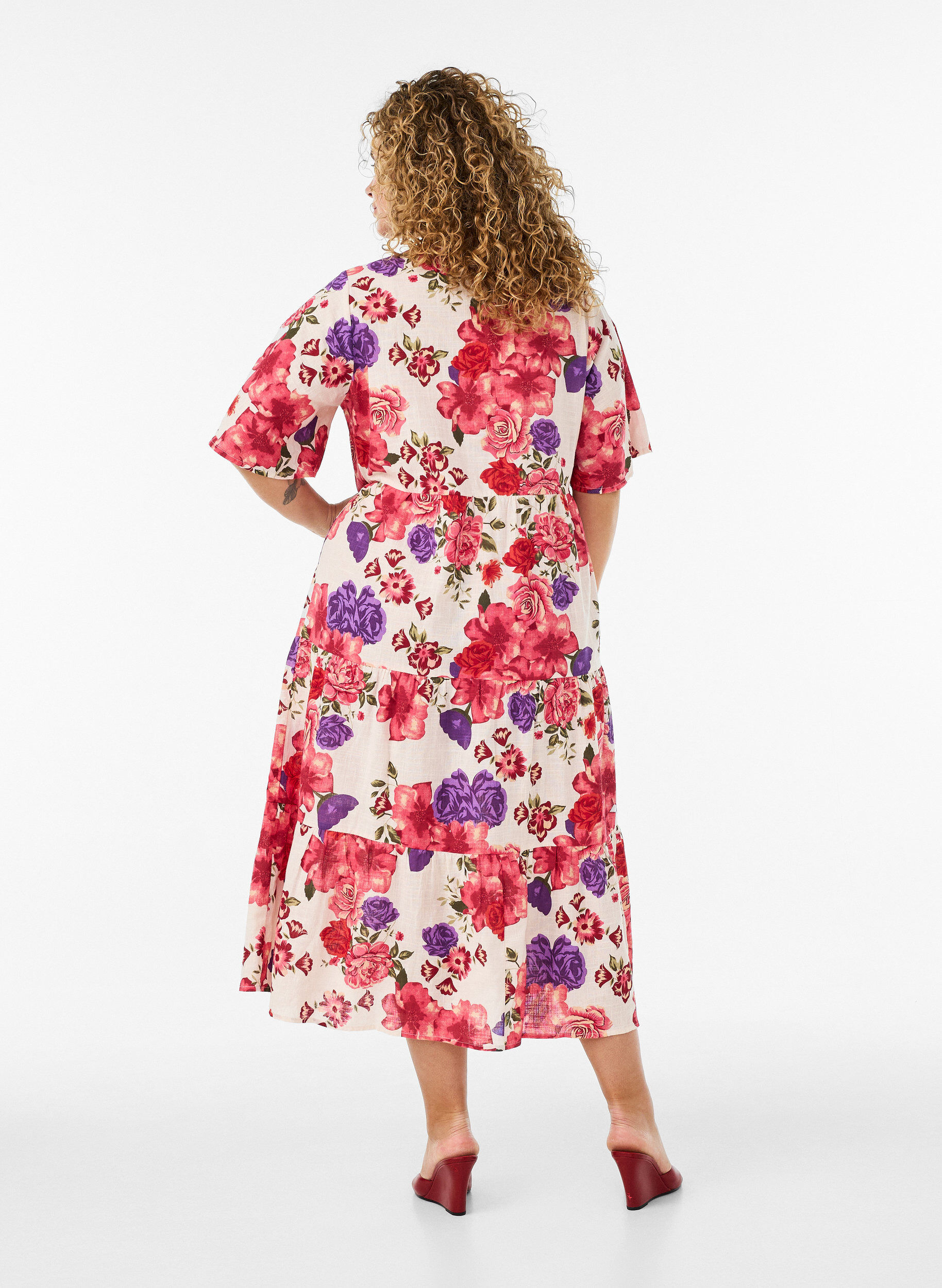 ZizzifashionCotton midi dress with floral print, Red, Model image number 1