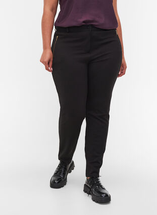 Tight-fitting trousers with pockets and a zipper, Black, Model image number 2