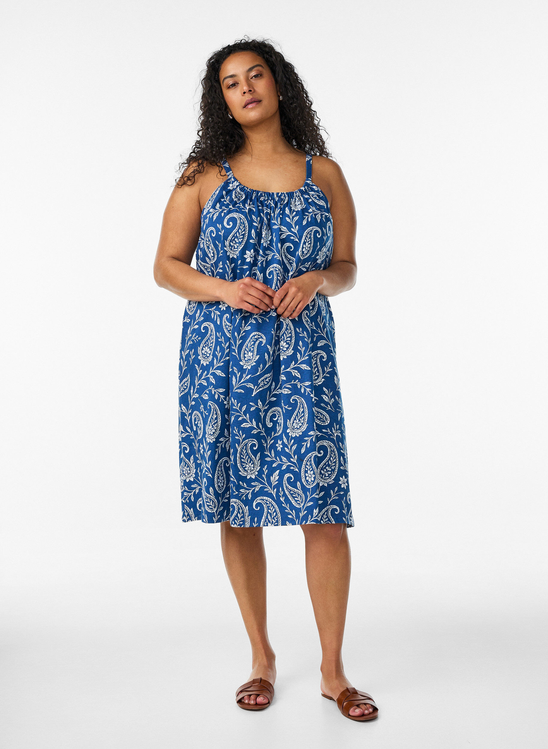ZizzifashionKnee-length strap dress in organic cotton, Blue, Model image number 1