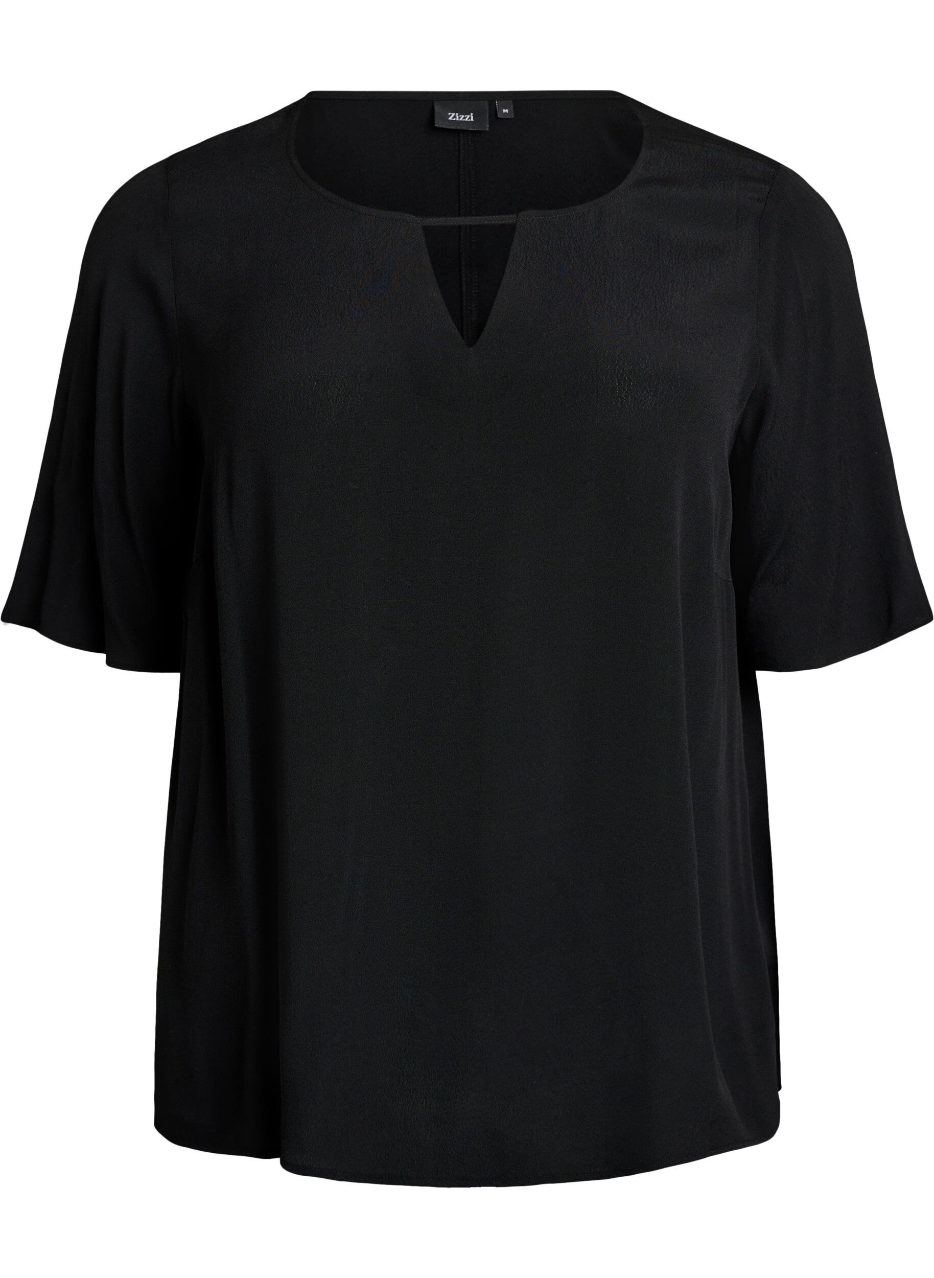 Zizzifashion Short-sleeved viscose blouse, Black, Packshot image number 0