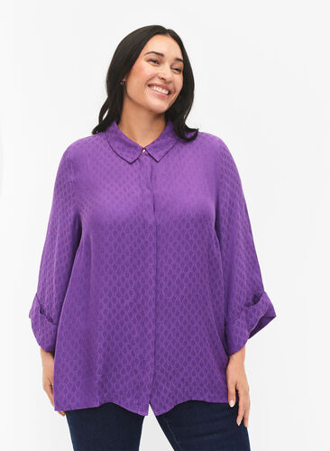 Shirt in viscose with tone-on-tone pattern, Lavender Violet, Model image number 0