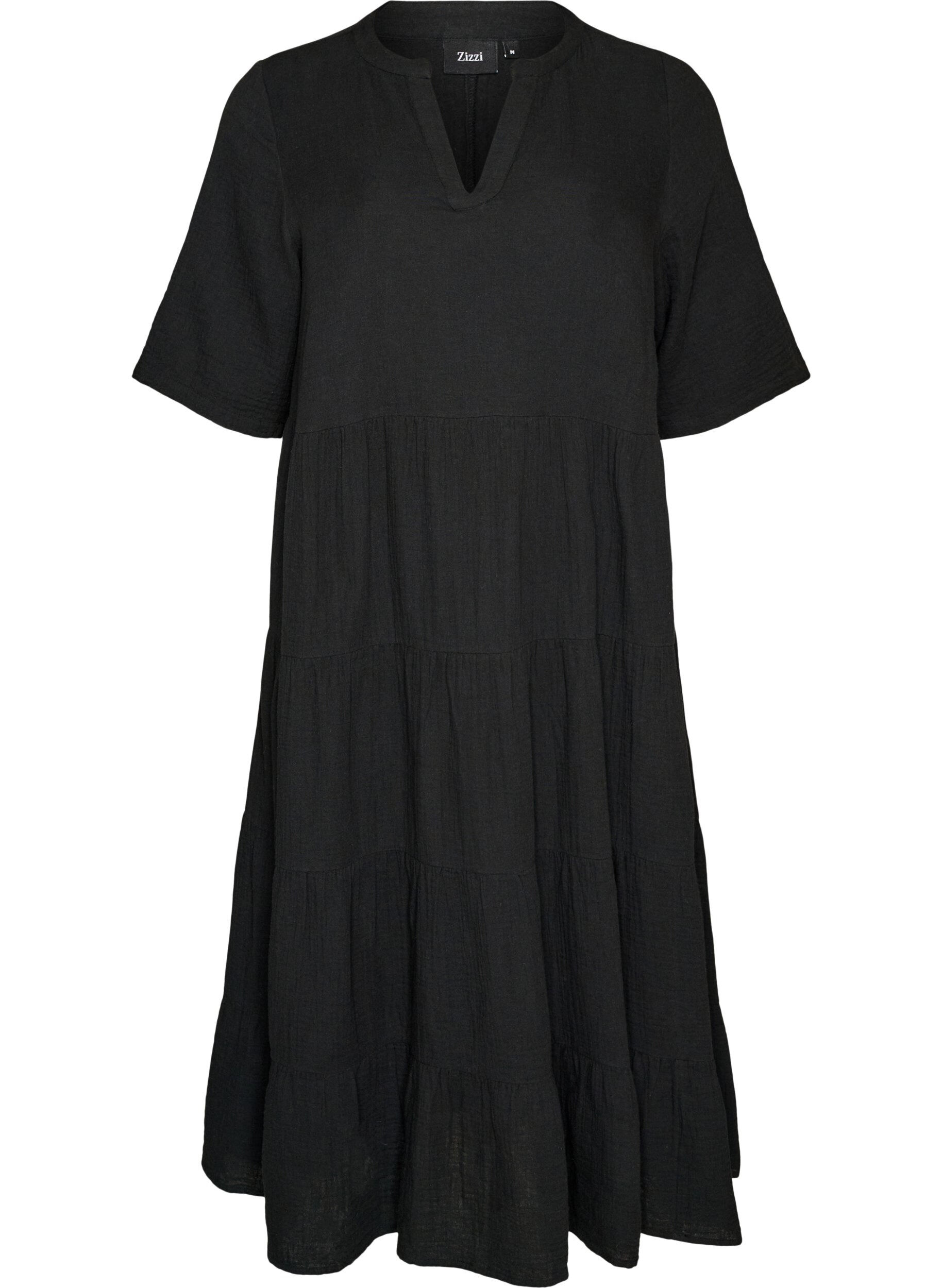 ZizzifashionA-line midi dress in cotton muslin, Black, Packshot image number 0