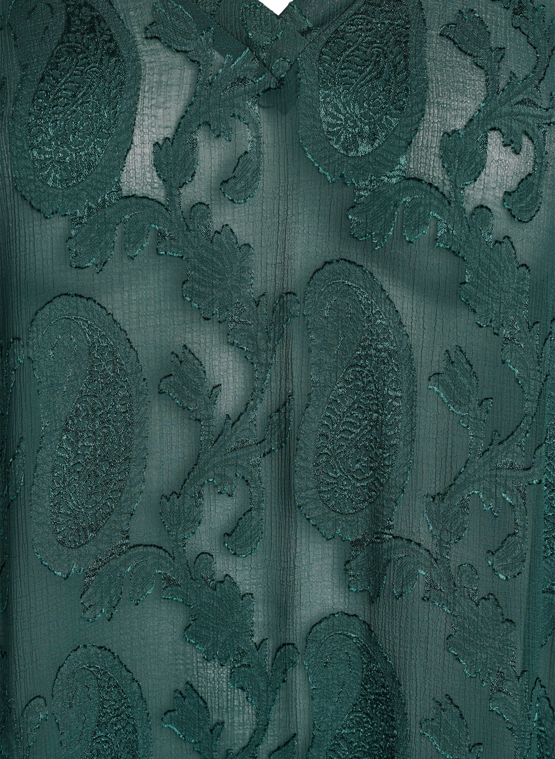 Zizzifashion Tunic with a paisley texture and long sleeves, Green, Packshot image number 2