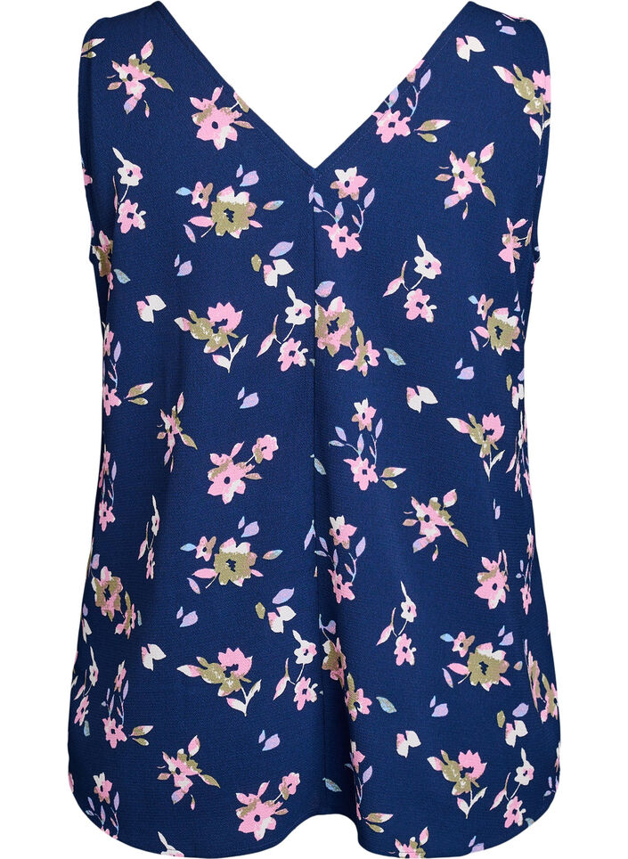 Printed top with v-neck, Blue, Packshot image number 1